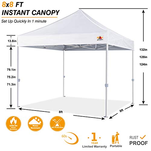 ABCCANOPY Commercial Ez Pop Up Canopy Tent 8x8 PremiumSeries, White