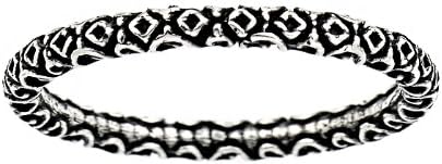 Antique Look Decorated Swirl Pattern Sterling Silver Stackable Band Ring
