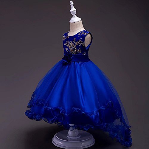 ZaH Girl Dress Kids Ruffles Lace Party Wedding Dresses(Blue,3-4Y)