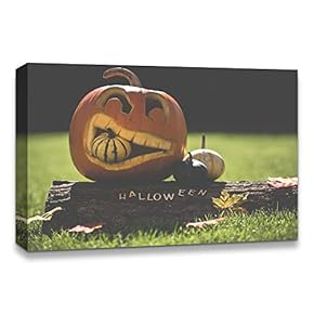 Halloween Pumpkin Lantern Painting Artwork for Home Framed
