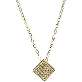 Designed By Stacey Handmade Pave Square Goldtone Pendant, Cute Necklaces, 14KT Gold-Filled Chain, Dainty Jewelry Gifts for Women, Mother's Day, Birthday Anniversary, 16 to 18" Adjustable Length