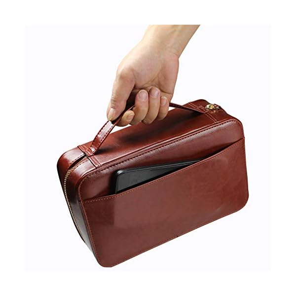 AMANCY Luxurious 5 Holder Brown Leather Travel Cigar Humidor Case Set