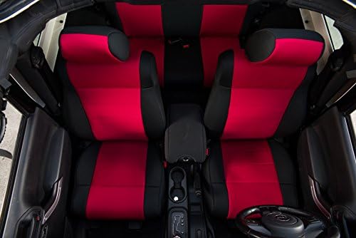 Jaybally Jeep Wrangler Seat Covers for 2007, 2008, 2009, 2010 JK Rubicon, Sahara, Unlimited, Customized Neoprene Car Seat Protector, Airbag Compatible and Waterproof (2 DOOR, Black/Red)