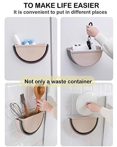 AYOTEE Small Kitchen Trash Garbage Can, Collapsible Mini Trash Bin Wastebasket for Narrow Spaces Hanging at Cabinet/Car/Bedroom/Bathroom, 1 Gallon 5 Liter Capacity,Ivory