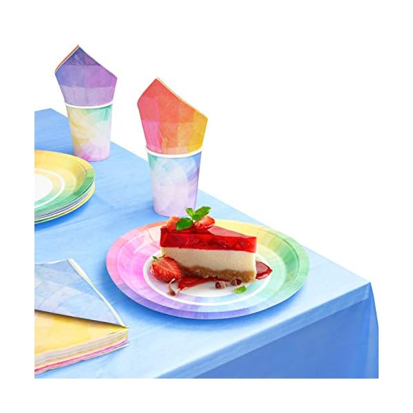 Matana-61-Piece-Rainbow-Party-Tableware-Set-Caters-for-15-Guests Matana - Rainbow Party Tableware Set - Paper Plates Cups Napkins Tablecloth for Kids Birthday Party - Caters for 15…