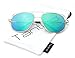 Tantino Futuristic Double Bridge Aviator Mirror Lens Sunglasses (Green, UV400)