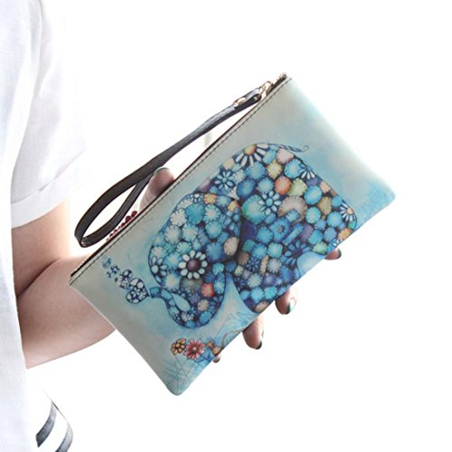 DZT1968Â® Leather Long Scrawl Card Holder Handbag Phone Wallet With Strap (Elephant)