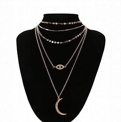 Limeinimukete Women's Personality Retro Exaggerated Multi-layer Items Creative Multi-element Pendant Alloy Diamond Necklace (Color : Golden)