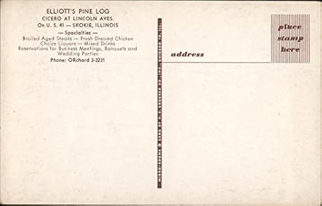 Amazon Com Elliott S Pine Log Skokie Illinois Il Original Vintage Postcard Entertainment Collectibles