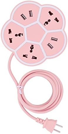 Wowfeel Creative 3 Universal Outlets 4-USB Charging Port Sakura Round Power Strips with 6-Foot Power Cord, Pink