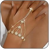 Rhinestone Flower Hand Chain Bracelet for Women Sparkling Crystal Bridal Wedding Hand Chain Ring Bracelet Elegant Cubic Zirconia Tassel Wrist Bracelets Bridal Wedding Bridesmaids Party Jewelry