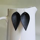Genuine Leather & Sterling Silver Leaf Earrings // Black Leather // Joanna Gaines Inspired