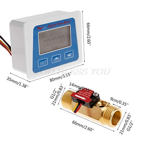 Flow Meters - Digital Flow Meter Water Flowmeter Temperature Time Record With G1 2 Sensor - Thermometer Brass Victor Sanitary Auto Cooling Welder Totalizer Controller Adult Pool Infinity Visual - Thumbnail 4