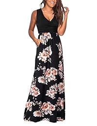 Damissly - Maxi vestido de mujer con cuello en V sin mangas, suelto, casual, largo, con bolsillos