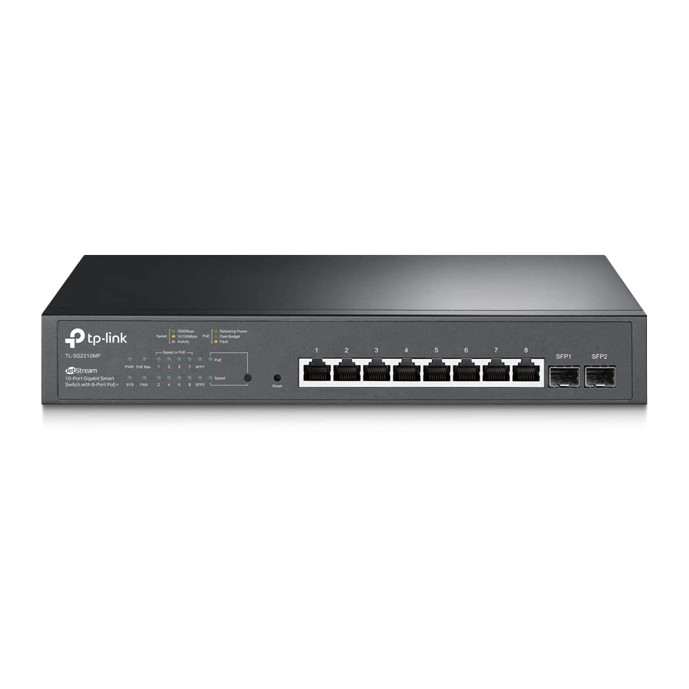TP-Link SG2210MP 10 Port Gigabit PoE Smart Switch, 8× Gigabit PoE ports, 802.3af-at 30W, 150W Total Budget, Network Switch, Metal Case, Ethernet Switch, Centralized Cloud Management