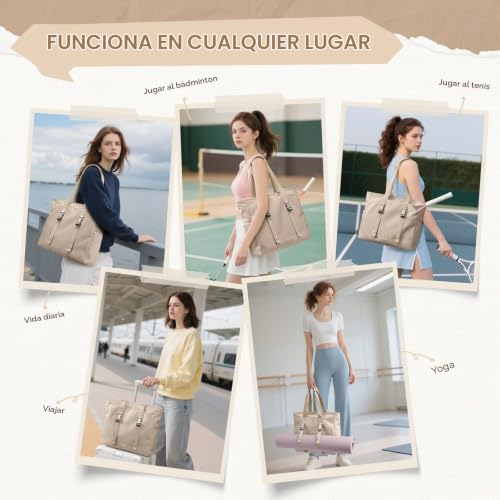 Tennis Bag for Women, Carry Bag with Wet Pocket, Yoga Mat Tote Bag, 14 Inch Multifunctional Tote Bag for Travel, Fitness, Yoga, Tennis and Office