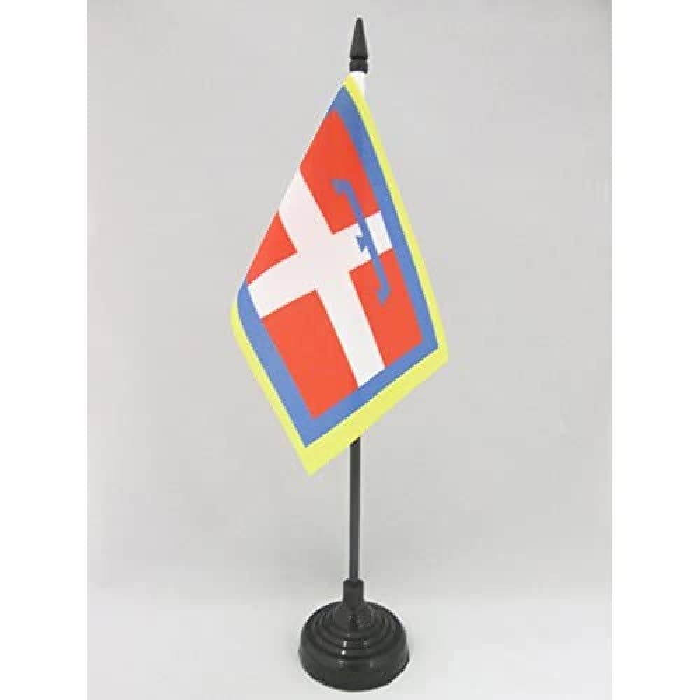 AZ FLAG - Piedmont Table Flag 4'' x 6'' - Italian region of Piemonte Office Mini Banner 100% Polyester 15 x 10 cm - Mini Desk Flag with 10'' Pole and Black Plastic Base