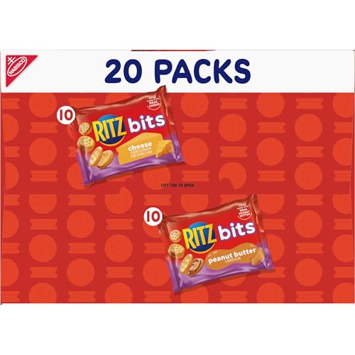 RITZ BITS CHEESE AND RITZ BITS PEANUT BUTTER SANDWICH CRACKERS VARIETY PACK, LUNCH SNACKS, 20 SNACK PACKS