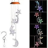Stormshopping LED Solar Moon and Star Wind Chime, Changing Color Waterproof Six Hummingbird Wind Chimes for Home Party Night Garden Decoration