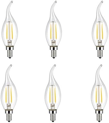 CIMC LLC Equivalent 20 Watt Vintage Edison Light Bulb 2W LED Candelabra Base Bulbs Dimmable Filament C35 , 220V E14 Medium Base,5730 Chip,2700-3000K Warm White 180LM Decorative-6 Pack