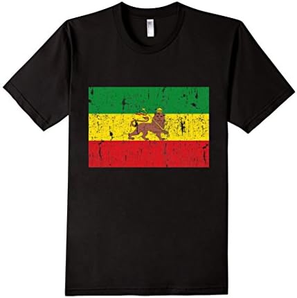Men's Old Ethiopia Flag Lion of Judah Rasta Reggae T Shirt Tee Men Large Black
