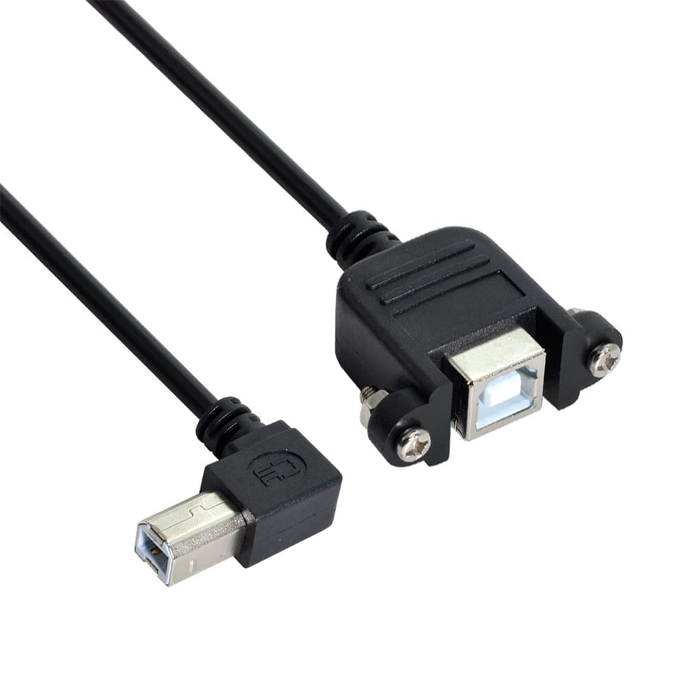 NFHK 90 Degree Left Angled USB B Type Male to Female Extension Cable with Screws for Panel Mount 50cm