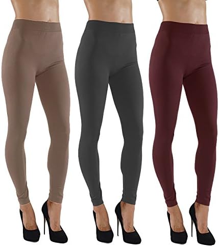 Women's Fleece Leggings Seamless 3pk &amp; 6pk L34N (Khaki/Burgundy/Grey)