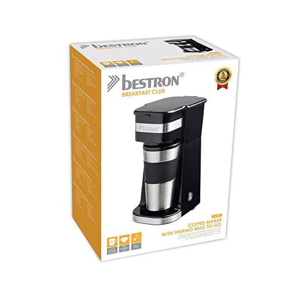 Bestron Kaffeemaschine mit Isolierbecher, Für gemahlenen Filterkaffee, 2 Große Tassen, 750 Watt, Edelstahl, 0.42 liters… – Bild 8