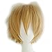 Alacos Unisex Cosplay Short Straight Hair Wig Women Men Anime Comic Con Party Dress Wigs Mix Gold Wig+ Free Wig Cap