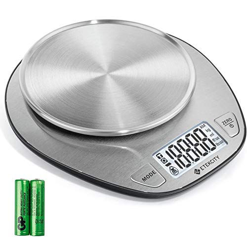 Etekcity 11lb/5kg Stainless Steel Digital Kitchen Food Scales, with Liquid Volume Measurement Function, Auto Zero/Tare and Large Backlight LCD Display, Silver
