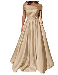 YuNuo Vestidos de fiesta de satén con cuentas de satén en una línea de largo con bolsillo vestido formal