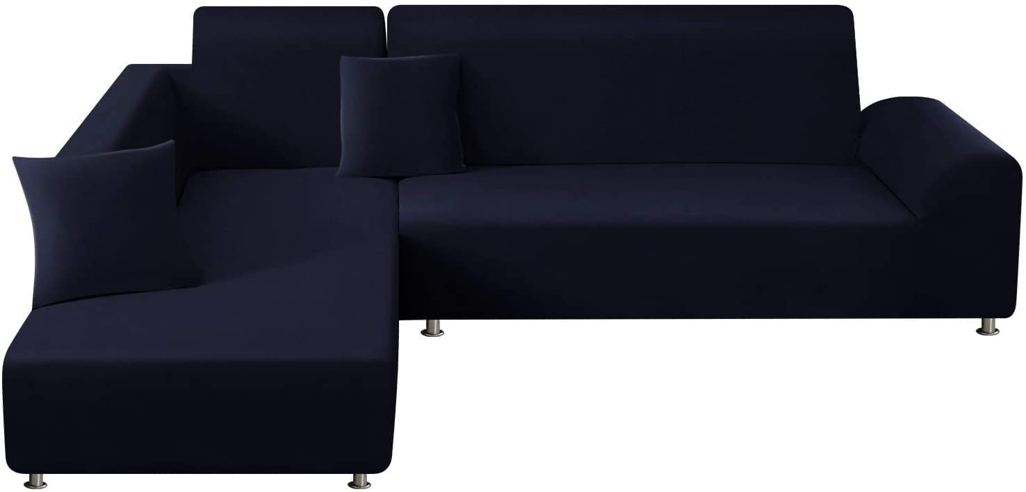 ShowyLive 2 Seater + 3 Seater Corner Sofa Cover Set of 2 L Shape Elastic Dangle Sofa Cover for Corner Sofa, Meridian Cover, Dark Blue
