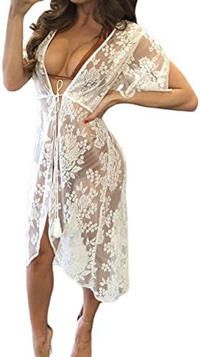 Women's Lace Bikini Cover up Dress Summer Sexy Floral Swimsuit Beach Cover ups Swimwear swim coverups (X-Large, White)