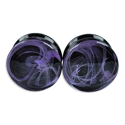 Purple Marble Swirl Glass Plugs Double Flare Ear Gauges