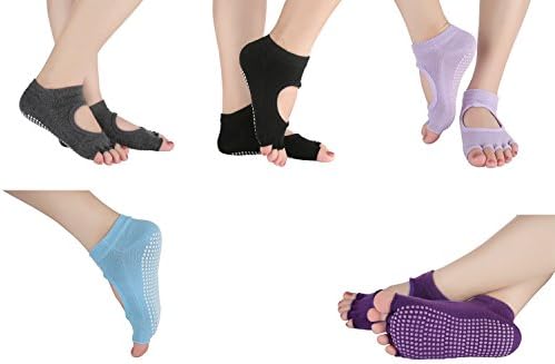 YL trd 5 Pairs of Non Slip Skid Backless Yoga Socks Pilates Barre Toe Socks