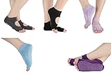 YL trd 5 Pairs of Non Slip Skid Backless Yoga Socks Pilates Barre Toe Socks
