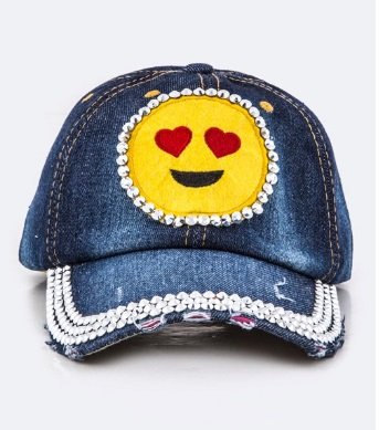 Gem Emoji Stud Crystal Embellished Fashion Denim Cap Hat  display picture 3