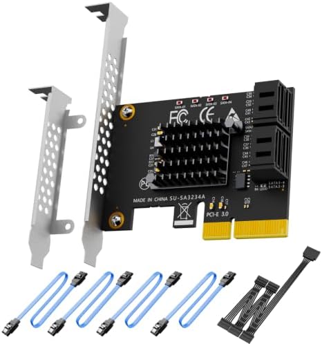 SA3234-C 4 portas placa de expansão PCIe X4 SATA com cabos SATA e de alimentação, compatível com Windows, Linux, Mac OS, NAS