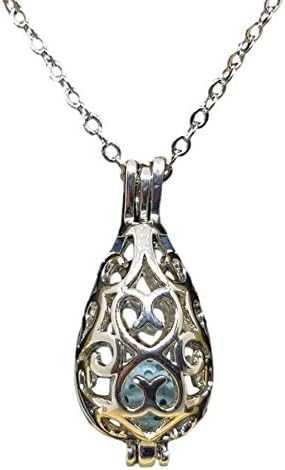 GIFT SET Silver Tear Drop Bola Style Aromatherapy Necklace with Set of Six Real Volcanic Stone Beads and Bottle of Pure Essential Oil