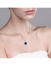 10 K oro blanco de la mujer cojín azul simulado zafiro y diamante acento Collar 2,5 quilates