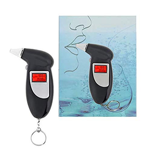 Alcohol Tester Breathalyzer Keychain, Portable Mini BAC Breathalyzer Alcohol Detector LCD Display with 5 Mouthpieces or Safety Driving (Breathalyzer)