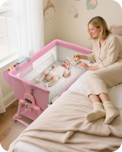 BIERUM Baby Bassinet Bedside Crib - 4 in 1 Bassinet Bedside Sleeper with Wheels…