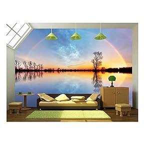Tree and Sun on Lake Sunrise - Removable Wall Mural | Self-Adhesive Large Wallpaper - 66x96 inches
