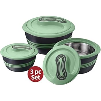 Pinnacle Insulated Casserole Dish with Lid 3 pc. Set 2.6/1.5/1 qt. Hot Pot Food Warmer/Cooler -Thermal Soup/Salad Serving Bowl- Stainless Steel Hot Food Container-Best Gift Set for Moms -Holidays
