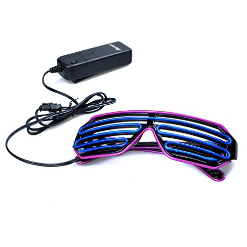 Aquat Shutter EL Wire Neon Rave Glasses Flashing LED Sunglasses Light Up Costumes For 80s, EDM, Party RB03 (Purple + Blue)