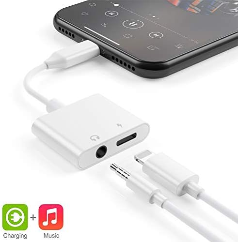 Headphones Adapter for iPhone 7 Adapter 3.5mm Jack Charging Audio Connector Audio to 3.5mm Dongle Aux Splitter Converter Music Adaptor Cable Compatible with iPhone XS/XR/X/8/7 Plus for iOS 12 or Later