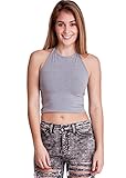 Heather Gray Woman String Neck Halter Crop Top