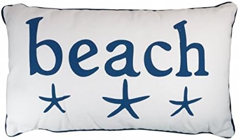 Beach Cushion with Starfish Details - Blue and White - Seaside Decor