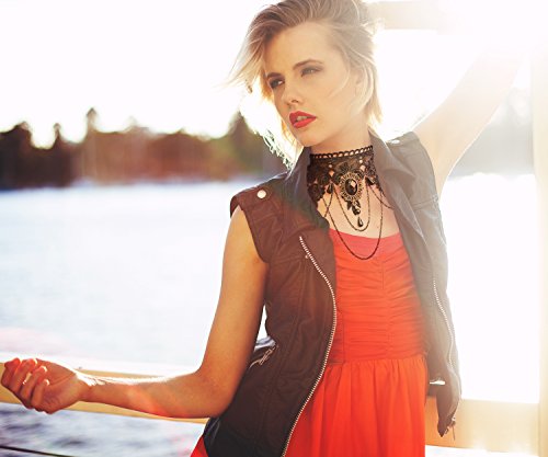 Aniwon Punk Style Wedding Party Black Lace Choker Beads Tassels Chain Pendant Necklace Earring Set for Women (Choker+Earring)