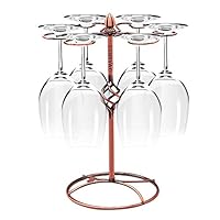 Sunnyac Scrollwork Bronze Wine Glass Rack, Elegant Freestanding Stemware Holder Stand With 6 Hooks, for Home and Bar Storage and Artistic Tabletop Display, Spiral Style (Bronze 1)